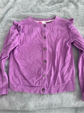 Mini Boden Lavender Ruffle-Shoulder Cardigan